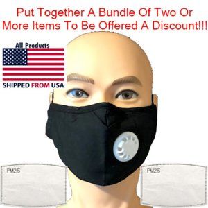 Black Face Mask - Air Valve - 2 Filters